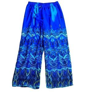 Badgley mischka American glamour blue palazzo harem beach artsy pants nwt